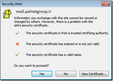 outlook certificate error exchange | متصل کردن میل سرور تحت وب به microsoft outlook  | تبدیل کردن ایمیل سرور فعلی به Exchange Server مایکروسافت | Outlook displays the Security Alert dialog box The name on the security certificate is invalid or does not Avoiding Server Names in SSL Certificates for Exchange